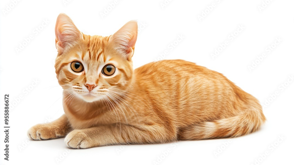 Orange tabby cat lying down and looking at the camera Orange tabby cat lying down and looking at the camera