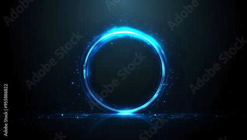 Wallpaper Mural Glowing Blue Circle with Sparkles on Black Background: Abstract Design, Futuristic, Technology, Digital Art Torontodigital.ca