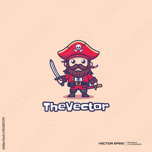 Cute pirate logo, vector, mascot, character, cartoon, illustration, eps10