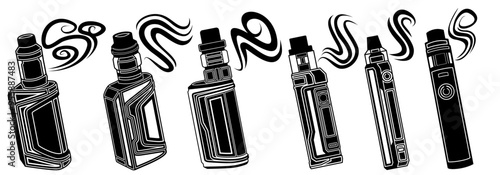 set collections modern Vape with smoke icon. Electronic cigarette Vaping symbol design vector illustration