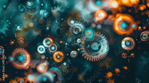 Wallpaper Mural Abstract Gear Pattern with Cyan and Orange Hues Torontodigital.ca