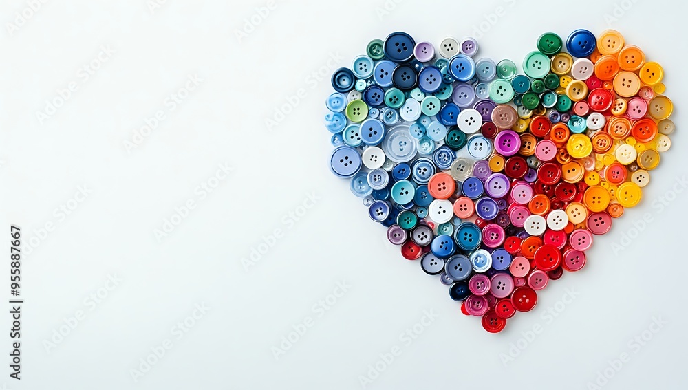Colorful Buttons Arranged in a Heart Shape on a White Background