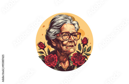 Grandma and flowers logo vector icon illustration.