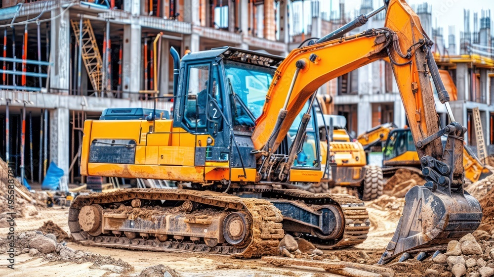 Excavator on Construction Site Excavator on Construction Site