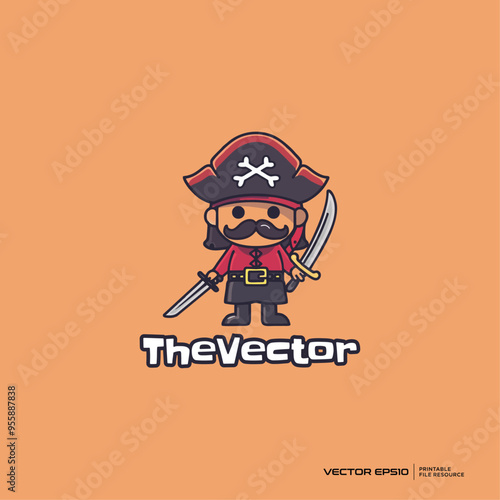 Cute pirate logo, vector, mascot, character, cartoon, illustration, eps10