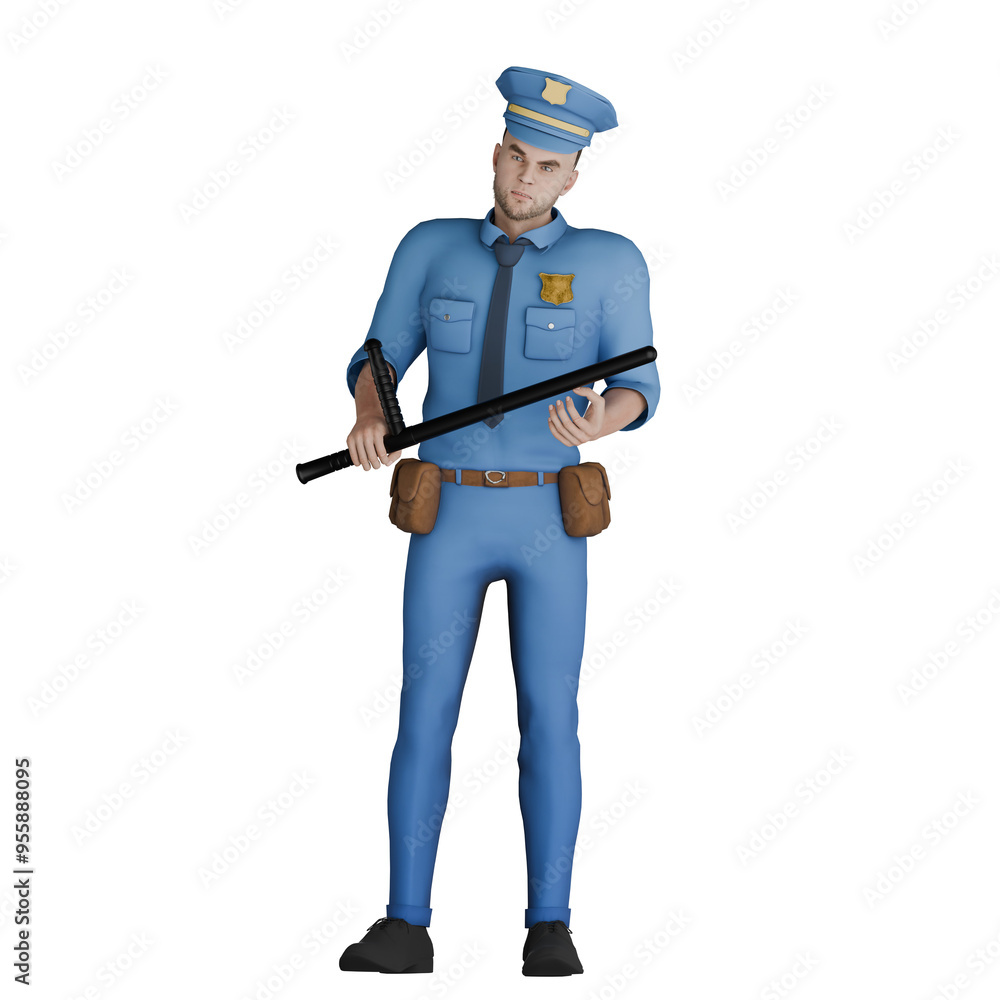 Professional Cartoon Police 3D. A male policeman stands up with a stick held out with his right hand. Animated Law Officer Professional Cartoon Police 3D. A male policeman stands up with a stick held out with his right hand. Animated Law Officer