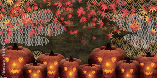 ハロウィン　かぼちゃ　紅葉　背景