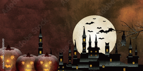 ハロウィン　かぼちゃ　城　背景