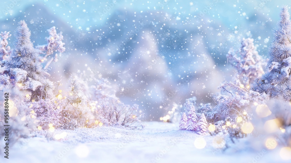 Magical Winter Wonderland with Snow Falling and Christmas Lights Magical Winter Wonderland with Snow Falling and Christmas Lights
