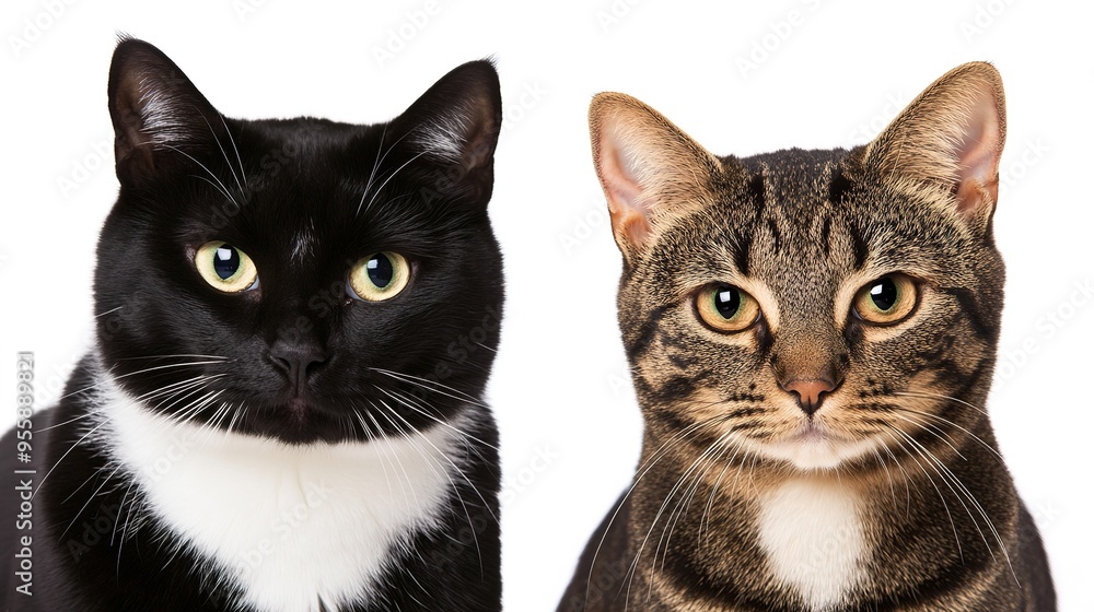 Charming Interaction Between a Black Cat with a White Chest and Chin and a Tabby Cat. Charming Interaction Between a Black Cat with a White Chest and Chin and a Tabby Cat.