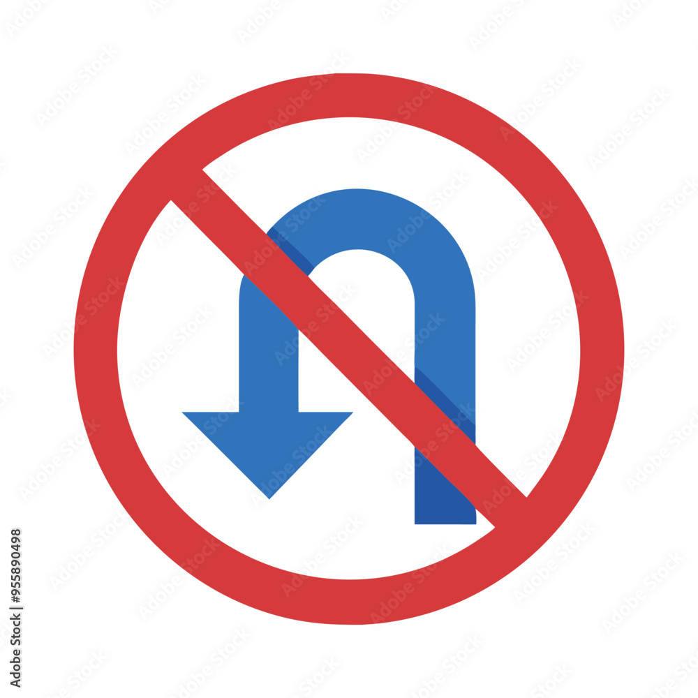 Forbidden red logo on deep blue U turn arrow Forbidden red logo on deep blue U turn arrow