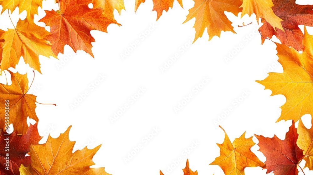 Leaf Frame. Autumn falling maple leaves isolated on white background. Fall foliage with generative ai Leaf Frame. Autumn falling maple leaves isolated on white background. Fall foliage with generative ai