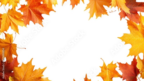 Leaf Frame. Autumn falling maple leaves isolated on white background. Fall foliage with generative ai