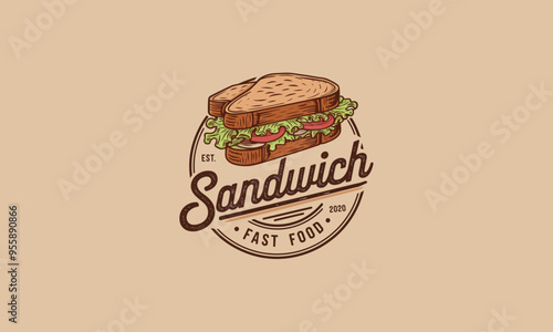 A vintage-style sandwich logo for a fast food restaurant.