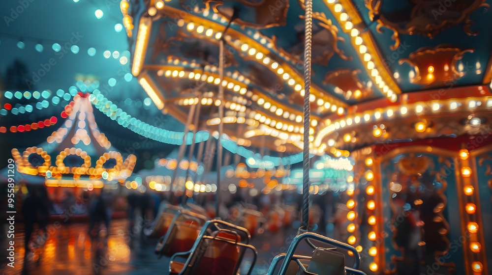 Glowing lights of a carnival at night, capturing the energy and excitement Glowing lights of a carnival at night, capturing the energy and excitement