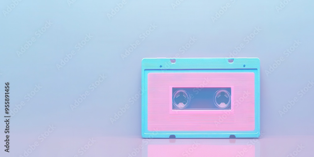 Obraz premium Retro Cassette Tape on Pastel Blue and Pink Background