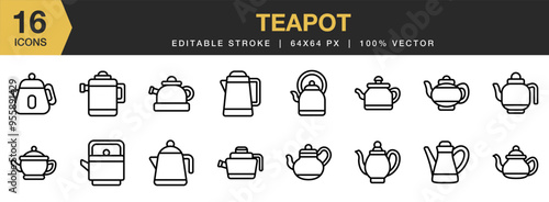 Teapot icon set. Editable Stroke Icon Collection. Includes teapot icons and More. Outline icons vector collection.