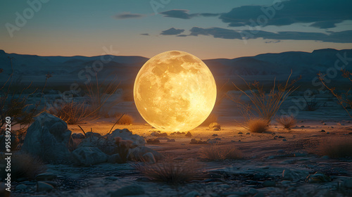 Glowing orb in a mystical desert at twilight