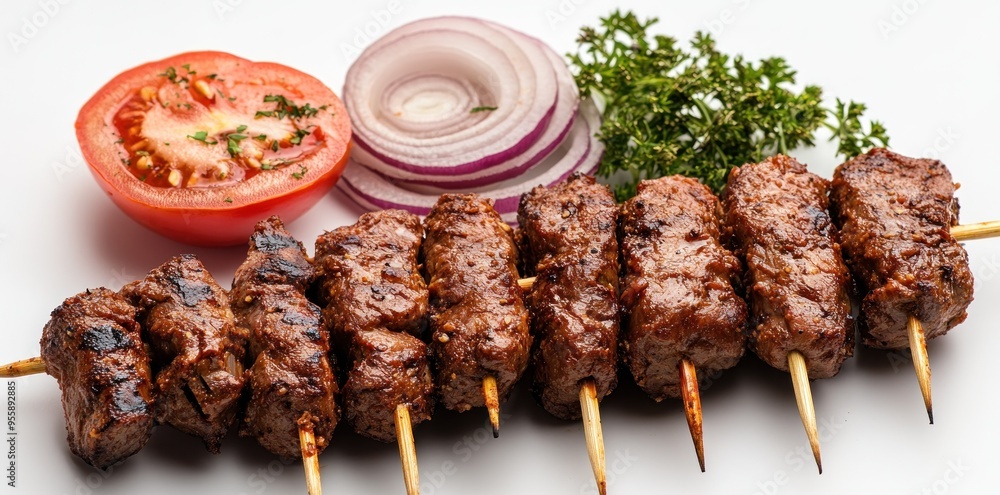 Grilled Beef Skewers with Tomato, Onion, and Parsley Grilled Beef Skewers with Tomato, Onion, and Parsley