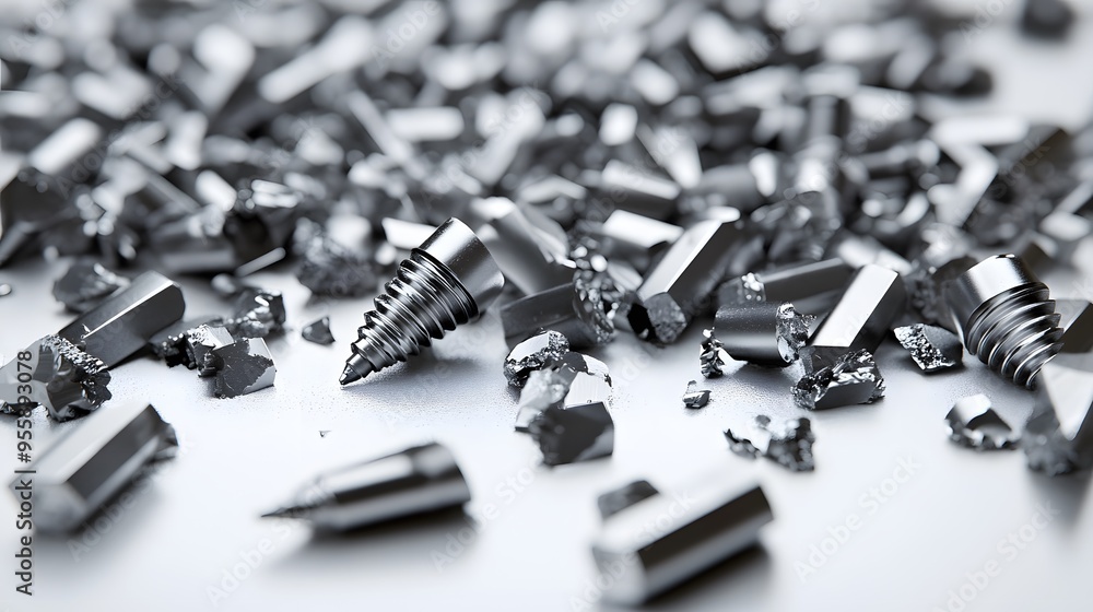 3D Render of a Broken Screw with Metal Fragments - Illustration 3D Render of a Broken Screw with Metal Fragments - Illustration