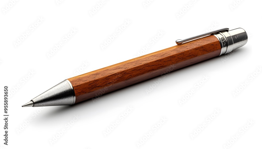 Wooden Pen with Silver Accents - Realistic Image Wooden Pen with Silver Accents - Realistic Image