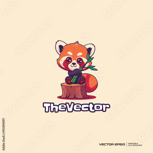 Red panda eat bamboo, animal logo, vector, mascot, character, cartoon, illustration, eps10