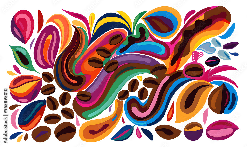 Obraz premium Pictures of coffee and coffee beans, coffee plants