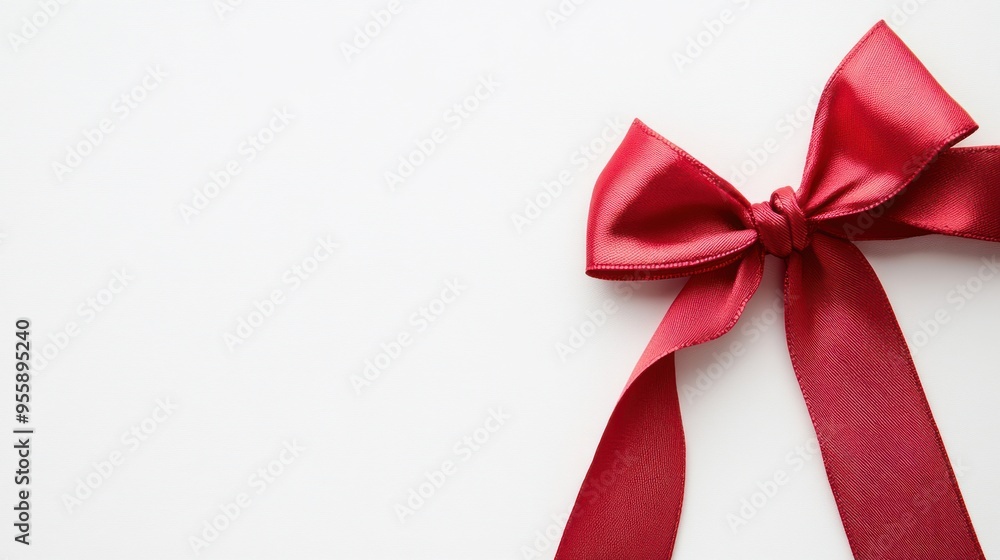 A Single Red Satin Bow on White Background A Single Red Satin Bow on White Background