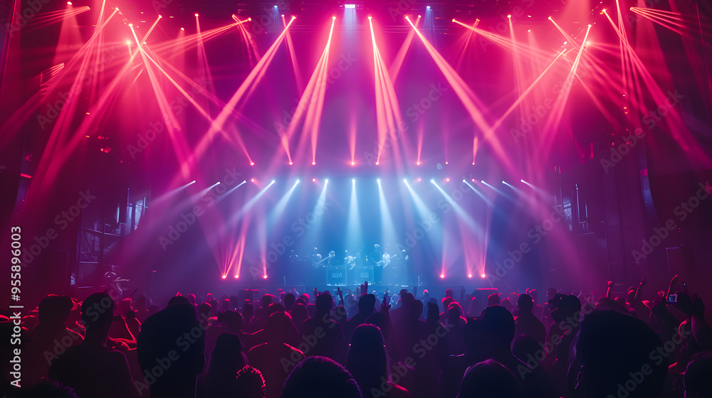 Obraz premium Circular light beams converging on a central point, neon colors