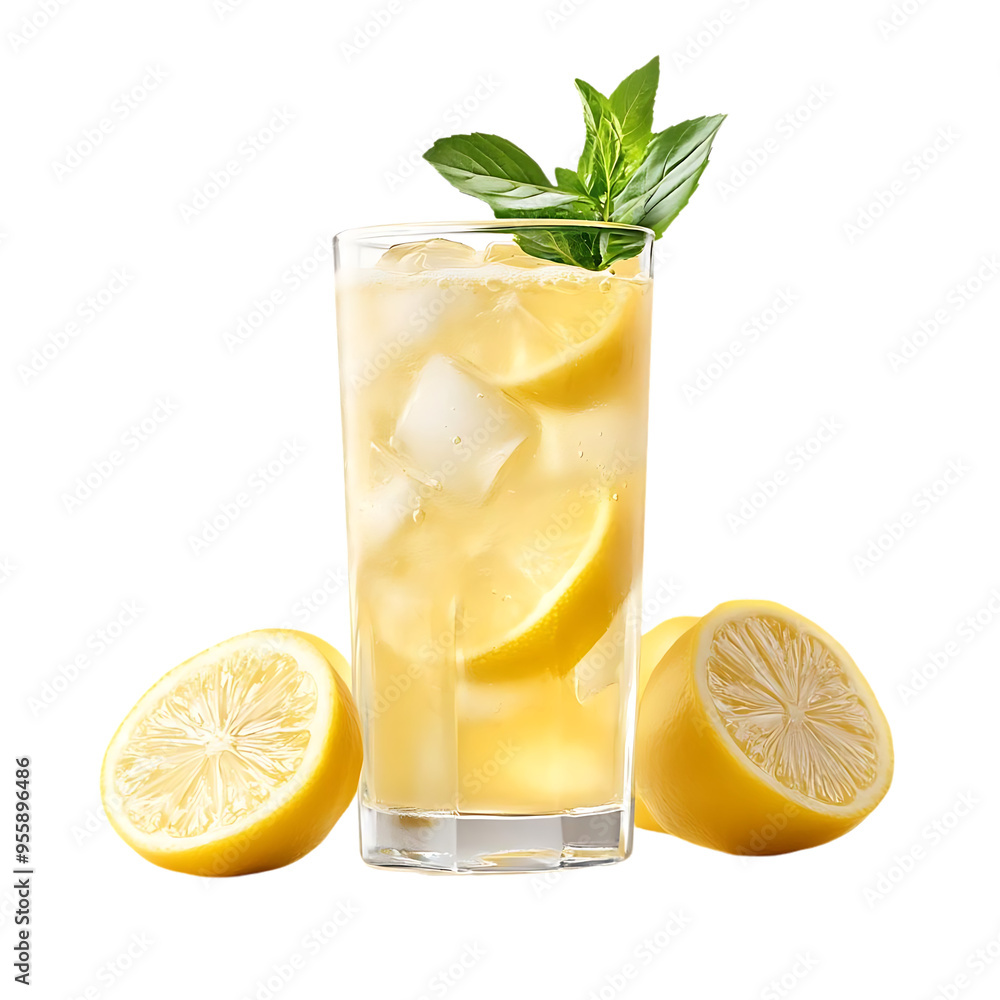 Refreshing Lemonade with Ice and Mint, A Summertime Classic Beverage with Transparent Background Refreshing Lemonade with Ice and Mint, A Summertime Classic Beverage with Transparent Background