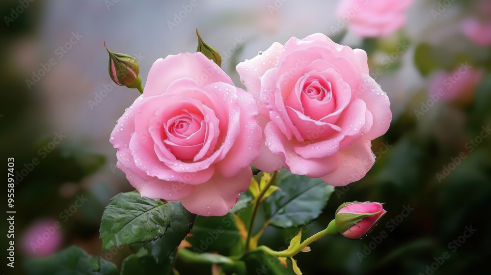 Close up of pink roses on a greenery background Close up of pink roses on a greenery background