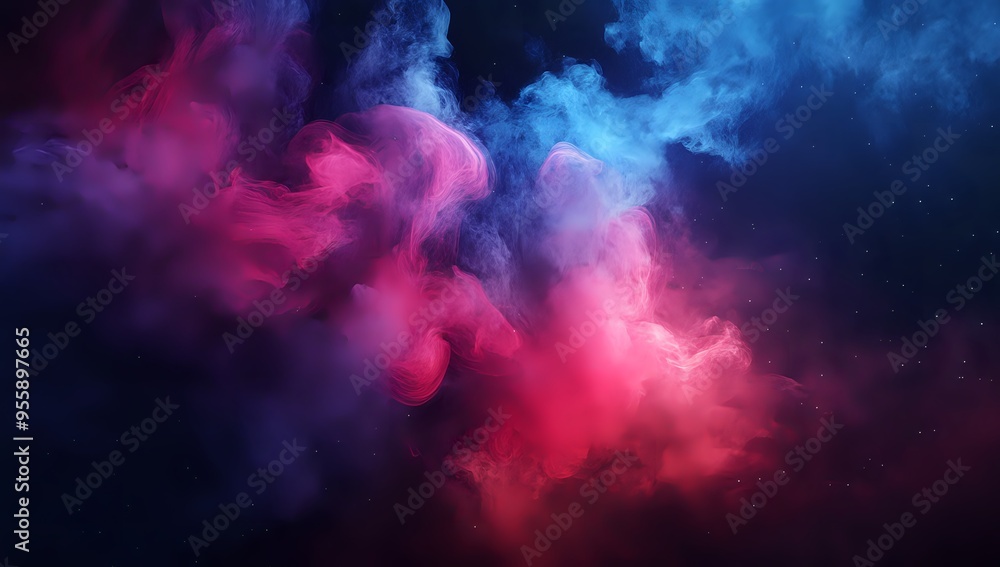 Abstract Swirling Clouds of Pink and Blue, Stars in the Night Sky Abstract Swirling Clouds of Pink and Blue, Stars in the Night Sky