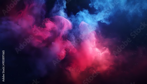 Abstract Swirling Clouds of Pink and Blue, Stars in the Night Sky