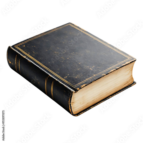 An Antique Leather-Bound Book with a Transparent Background, a Classic Tome for Collectors photo