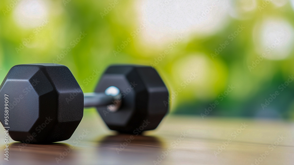 dumbbell on floor with green background dumbbell on floor with green background