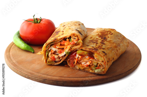 Doner kebab or shawarma sandwich isolated on white background