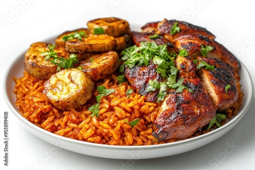Grilled Chicken, Plantain, and Rice Dish