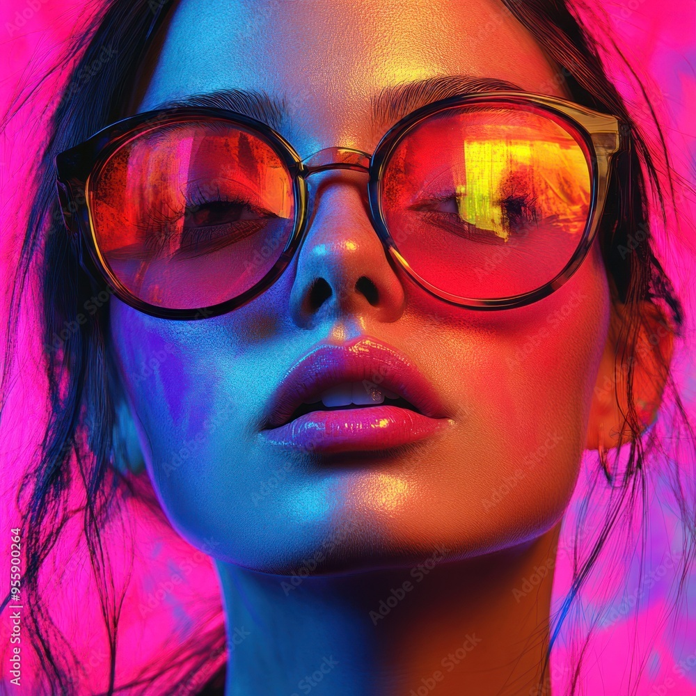 Woman in Sunglasses under Neon Lights Woman in Sunglasses under Neon Lights