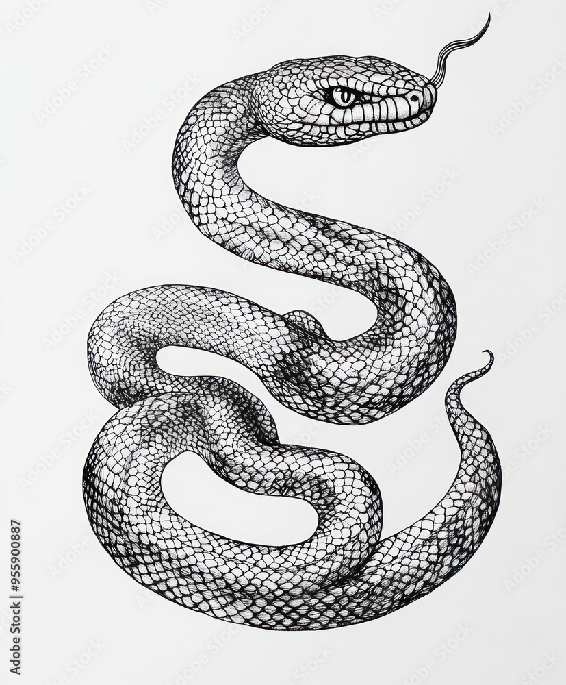 Fototapeta premium A detailed illustration of a snake, showcasing its scales and form.