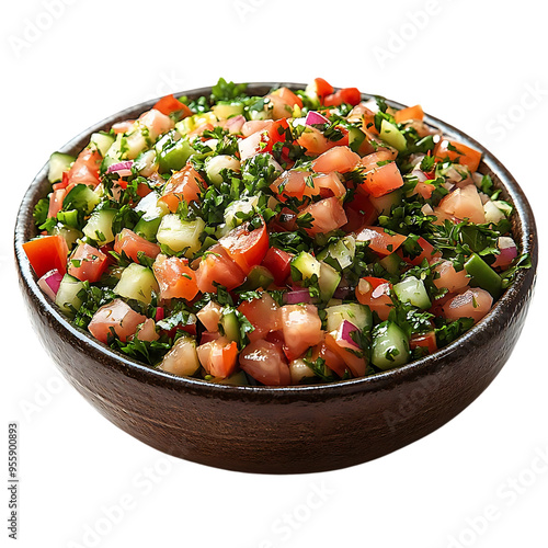 Fresh Tomato, Cucumber, and Parsley Salad with a Transparent Background, a Delicious and Refreshing Side Dish