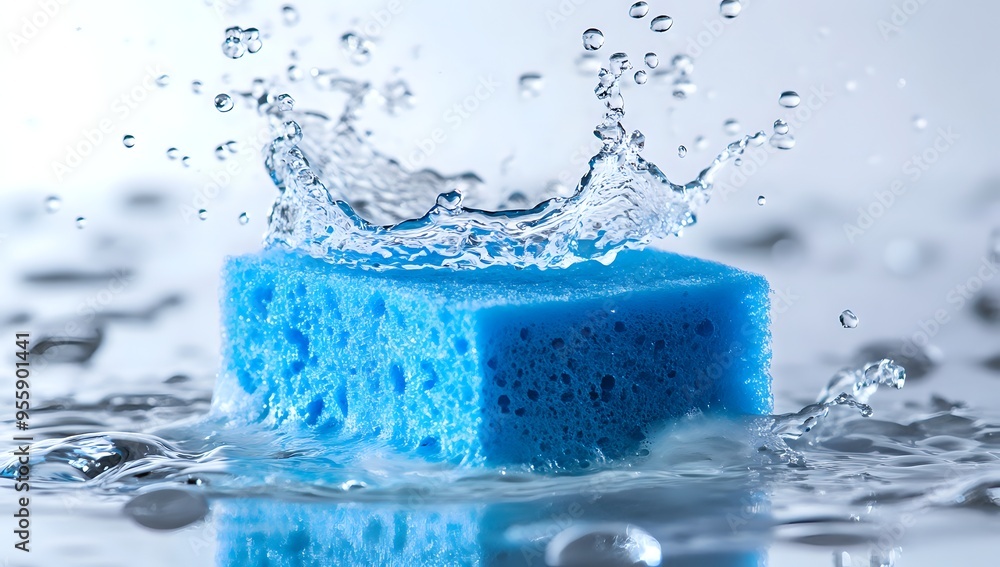 Water Splashing on a Blue Sponge - A Macro Photography Moment Water Splashing on a Blue Sponge - A Macro Photography Moment
