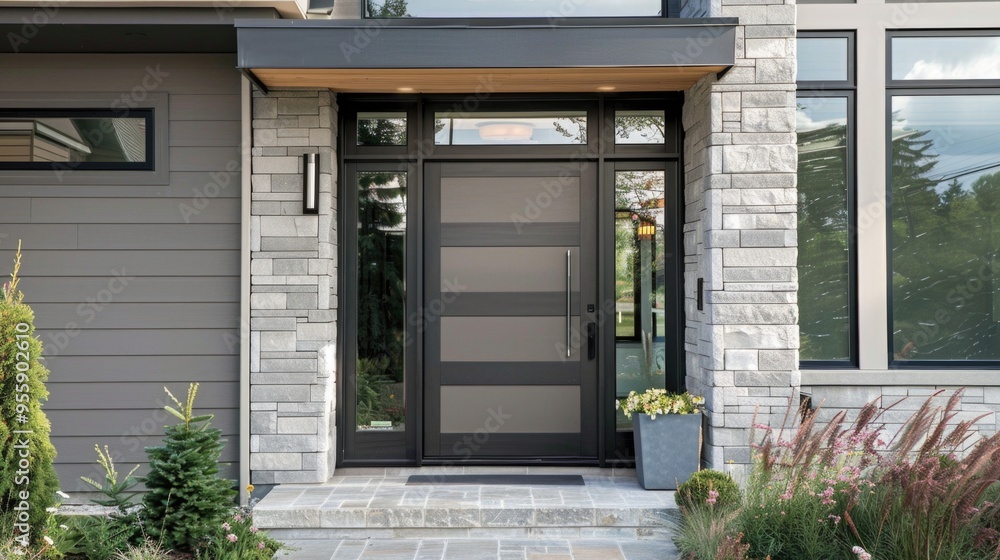 Modern farmhouse front door with clean lines and minimalist design. Ideal for home decor branding. Modern farmhouse front door with clean lines and minimalist design. Ideal for home decor branding.