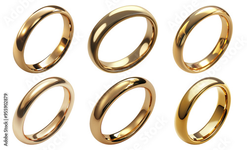 Golden wedding rings set isolated on transparent background