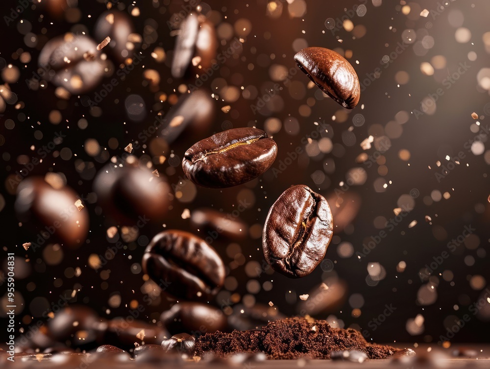 Roasted Coffee Beans Falling on Ground Coffee Roasted Coffee Beans Falling on Ground Coffee