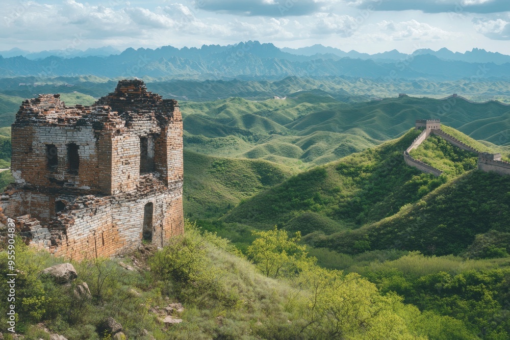 Landscape in China with Great Wall of China, ai Landscape in China with Great Wall of China, ai