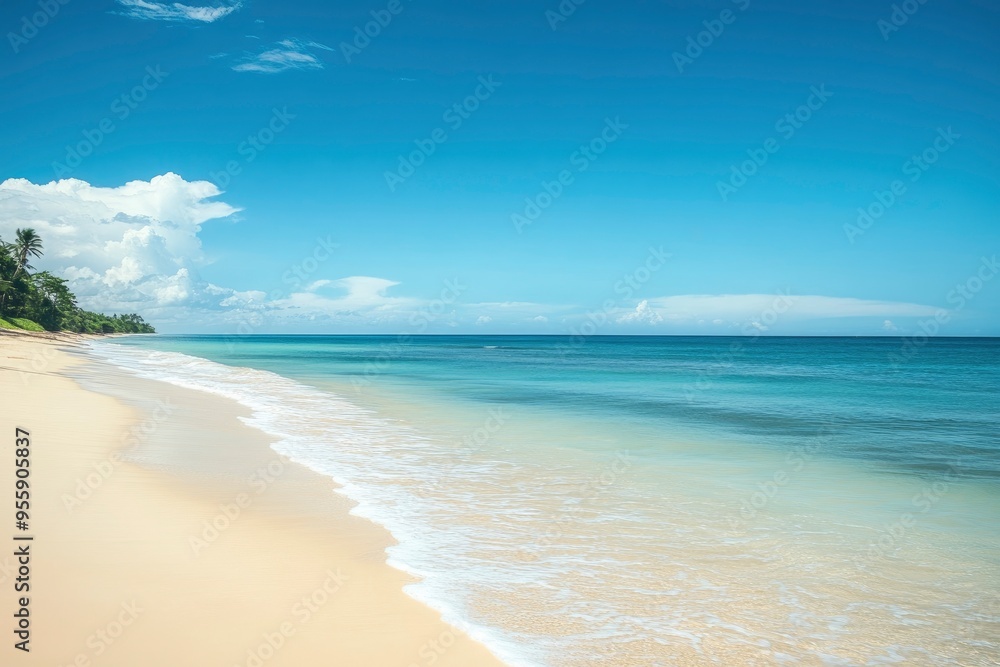 Obraz premium Beautiful beach background. Natural landscape with empty tropical beach , ai