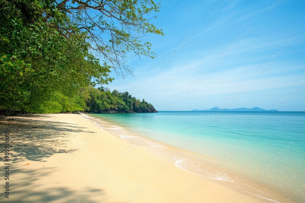 Beautiful beach background. Natural landscape with empty tropical beach , ai Beautiful beach background. Natural landscape with empty tropical beach , ai