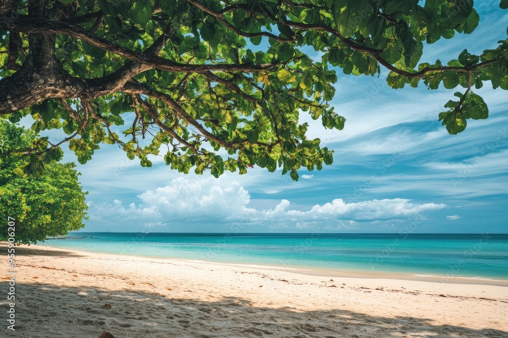Beautiful beach background. Natural landscape with empty tropical beach , ai Beautiful beach background. Natural landscape with empty tropical beach , ai