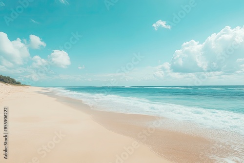 Beautiful beach background. Natural landscape with empty tropical beach , ai