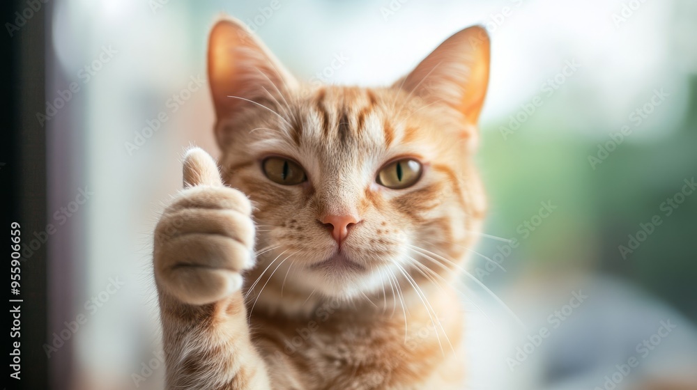 Fototapeta premium Cat paw showing thumbs up